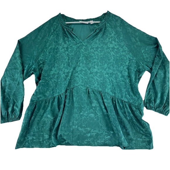 Isaac Mizrahi Tops - Isaac Mizrahi Live! Stretch Jacquard Shirred Peplum Blouse Top 26W Green